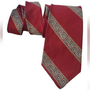 Vintage Yves Saint Laurent Neckwear Maroon Striped Micro Embroidered Floral tie